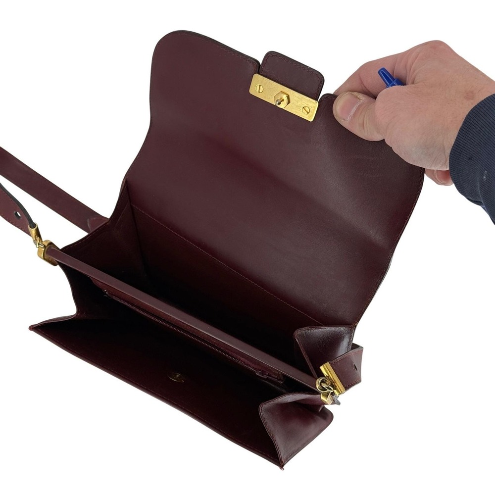 Vintage‎ Christian Dior Burgundy Leather Shoulder Box Bag CD Gold Accordion Flap - Picture 6 of 12